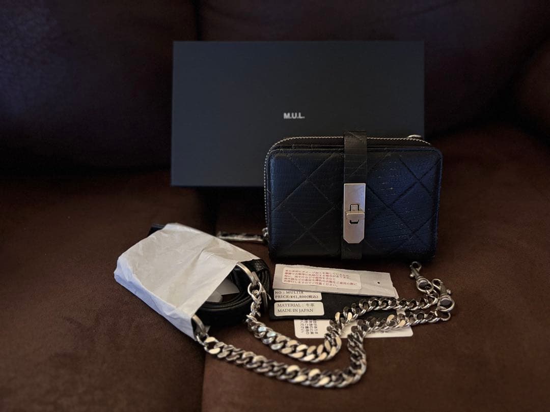 新品未使用M.U.L. リザード＆キルティングミニウォレットショルダーバッグ 黒