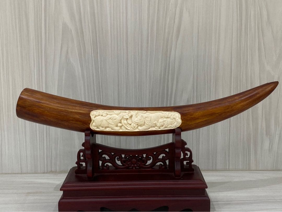 天然マンモス牙美しい手作り彫刻吉祥如意置物