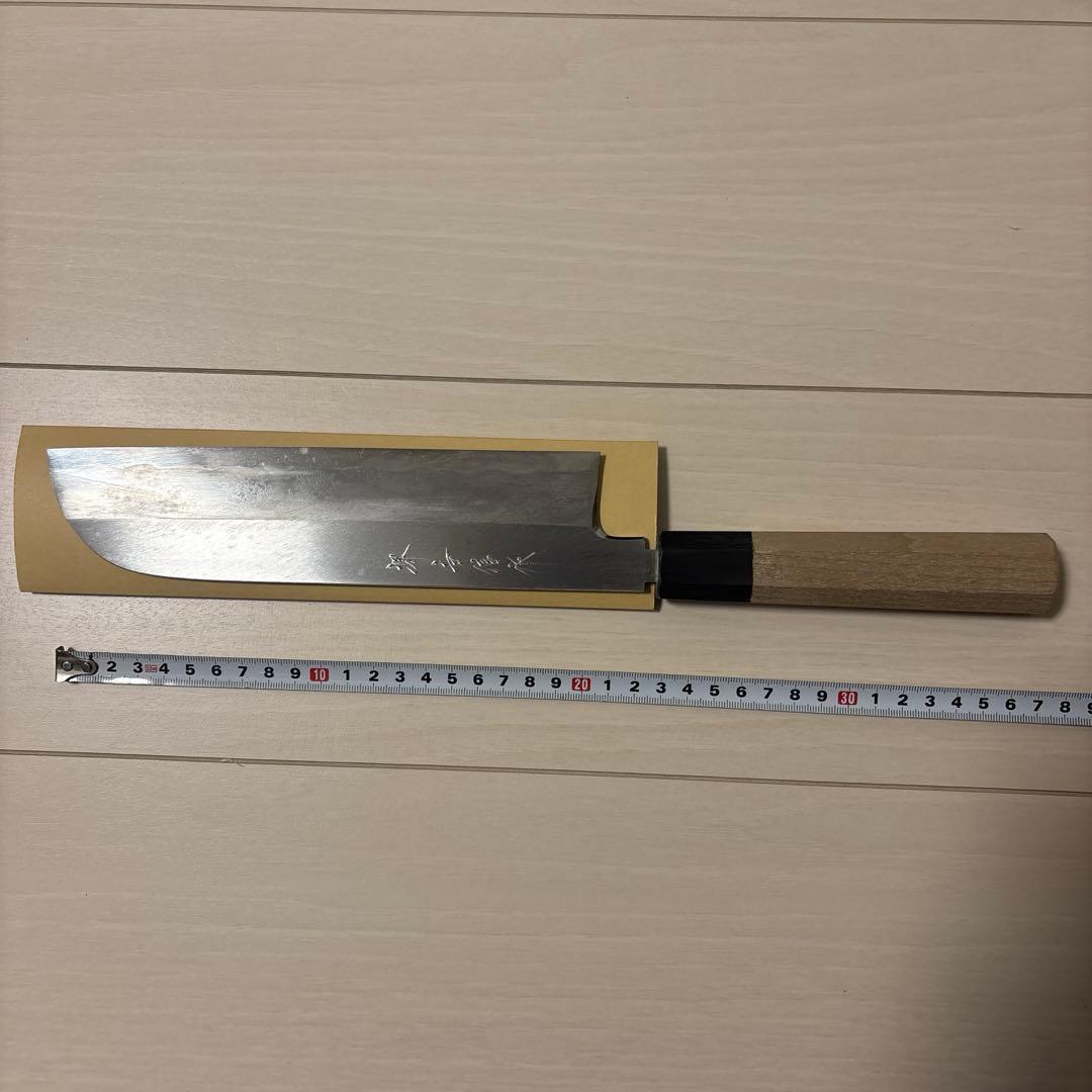 堺吉信作　白鋼　鎌型薄刃　225mm　扑八角柄