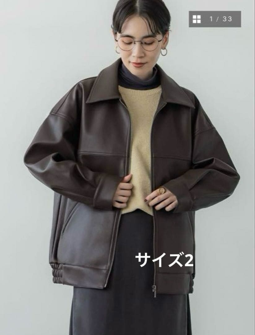 クルーレcrewreフェイクレザージップブルゾン ダークブラウン2