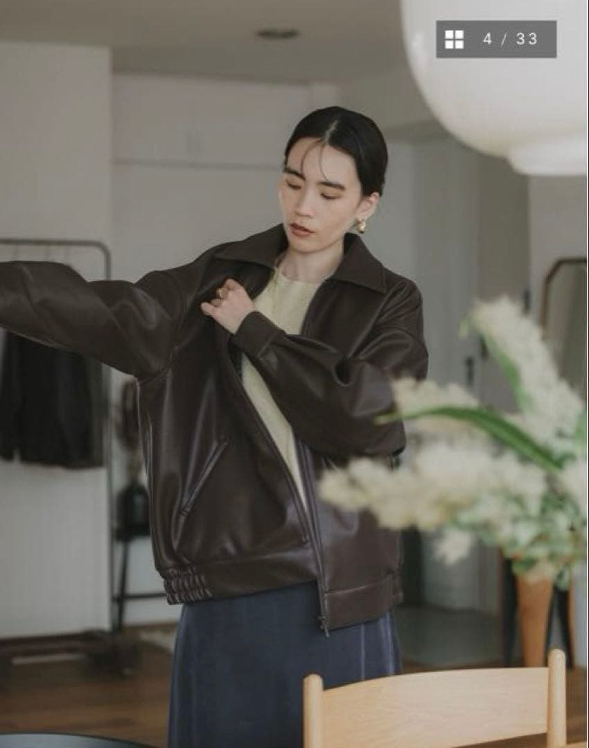 クルーレcrewreフェイクレザージップブルゾン ダークブラウン2