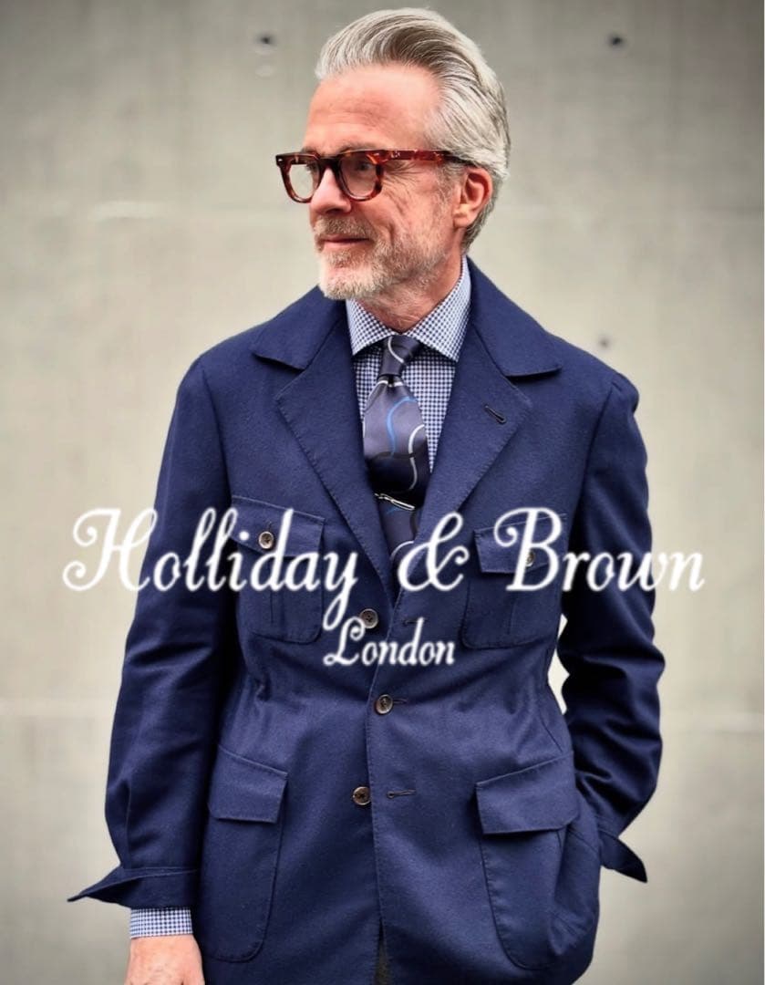 【新品】Holliday & Brown／WAVEジャガードタイ／ネイビー