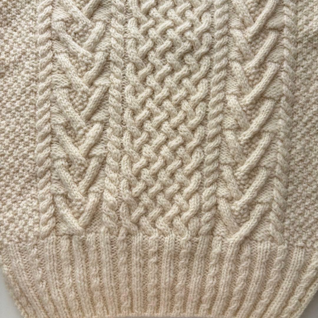 SALE中‼︎ 手編み アランニットベスト M〜Lサイズ アイボリー ハンドメイド