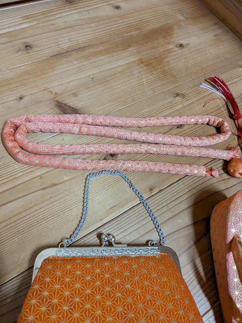 新品　七五三　オレンジ　バッグ　草履　セット　帯