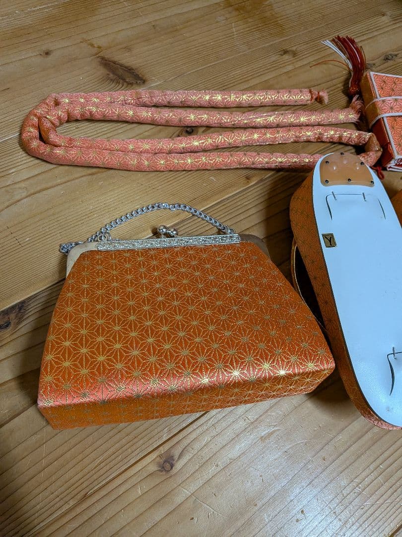 新品　七五三　オレンジ　バッグ　草履　セット　帯