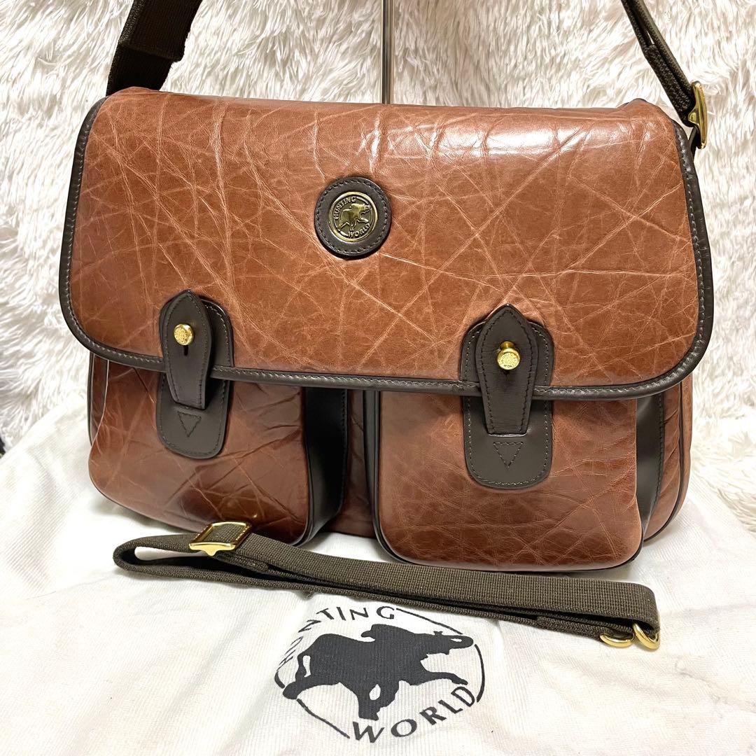 【極美品】ハンティングワールド バチューレザー メッセンジャーバッグ