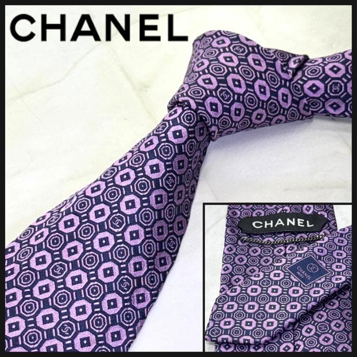 ☆即発 CHANEL ネクタイ ジャガード織 ココマーク 幾何学柄 美品 伊製