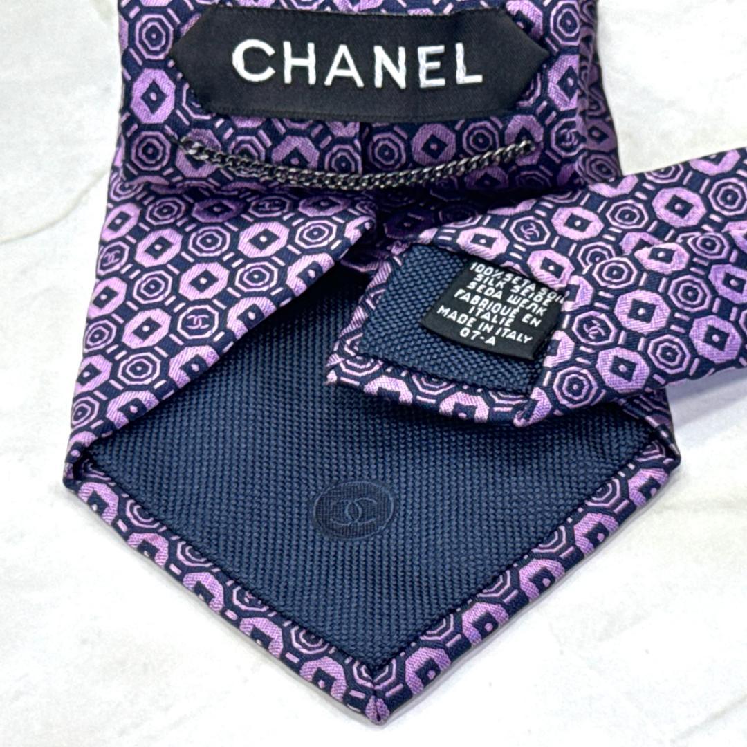 ☆即発 CHANEL ネクタイ ジャガード織 ココマーク 幾何学柄 美品 伊製