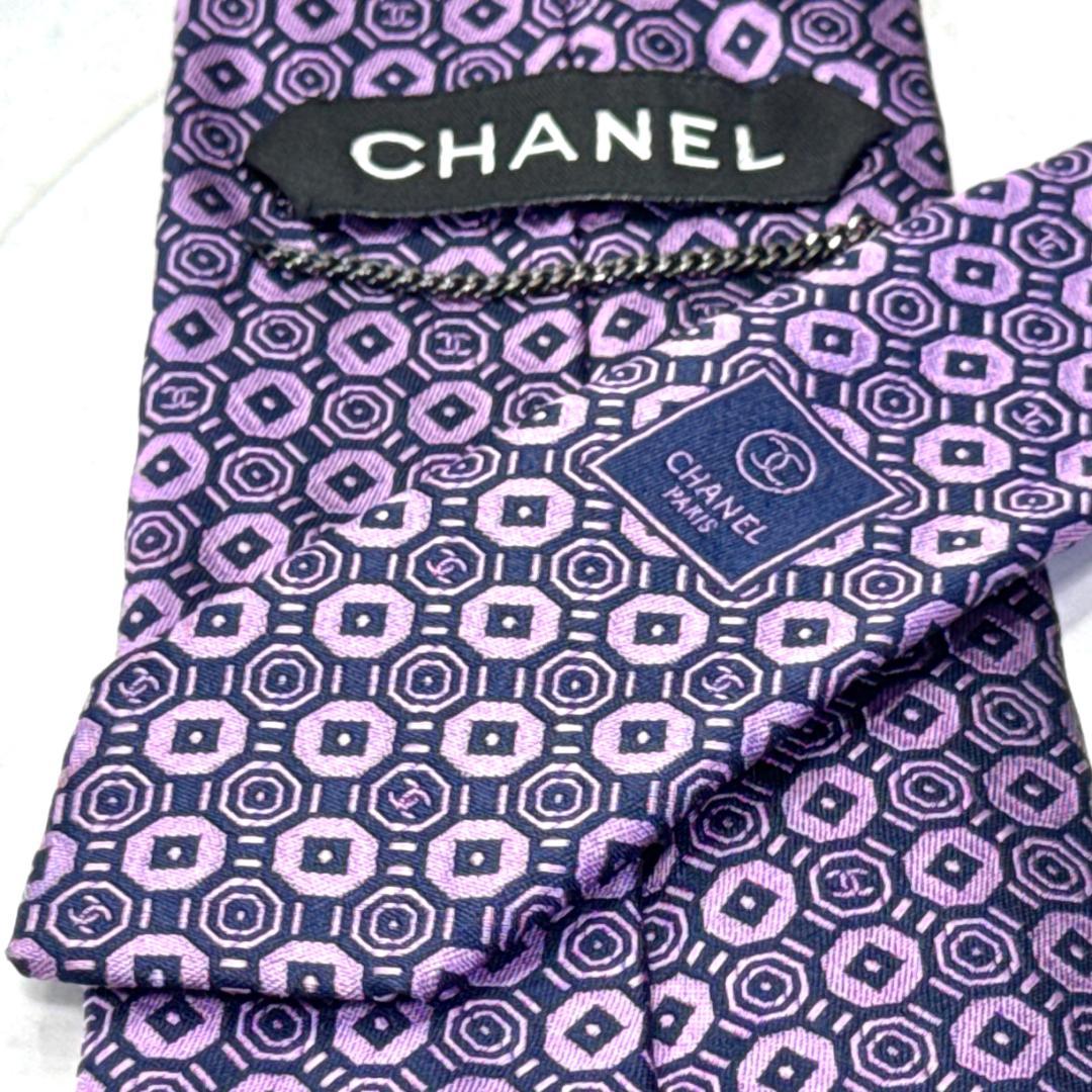 ☆即発 CHANEL ネクタイ ジャガード織 ココマーク 幾何学柄 美品 伊製