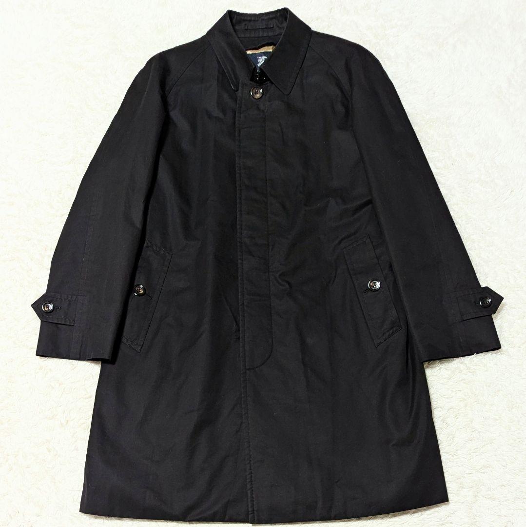 良品◎バーバリーロンドン ステンカラーコート メガチェック ライナー付 LL 黒