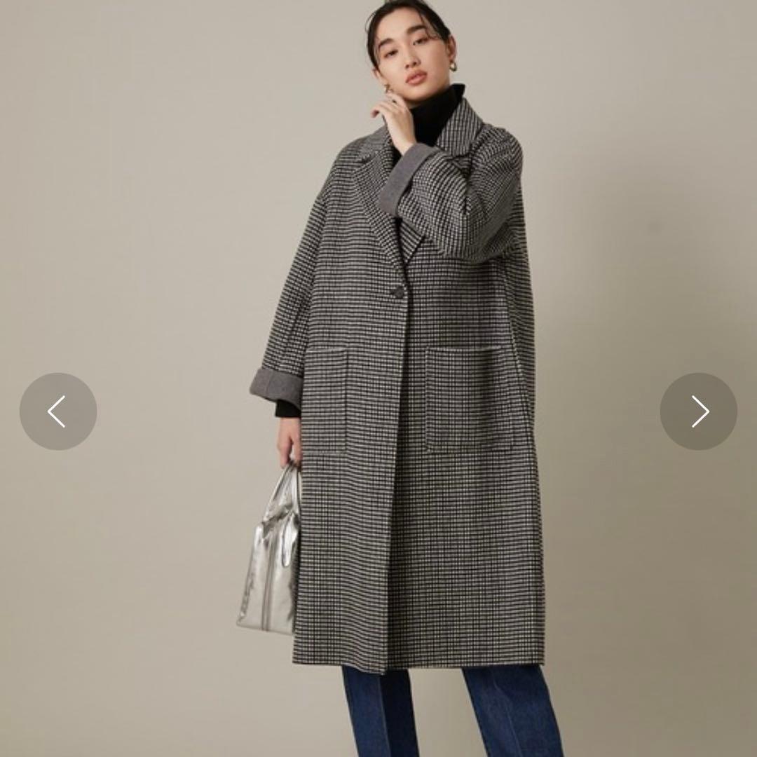 美品　ADAM ET ROPE' CHECKウールリバーコート　ロングコート