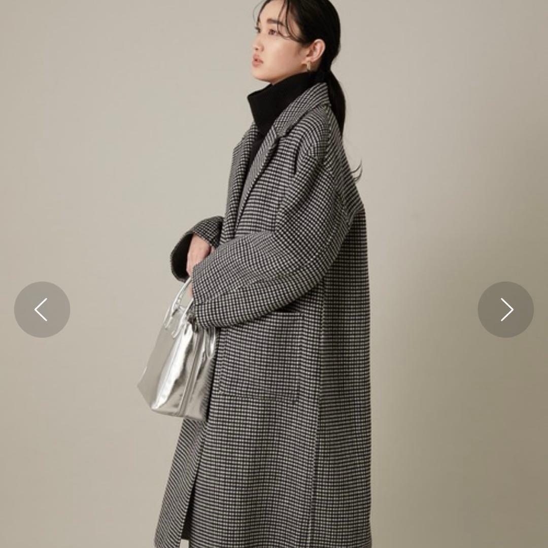 美品　ADAM ET ROPE' CHECKウールリバーコート　ロングコート