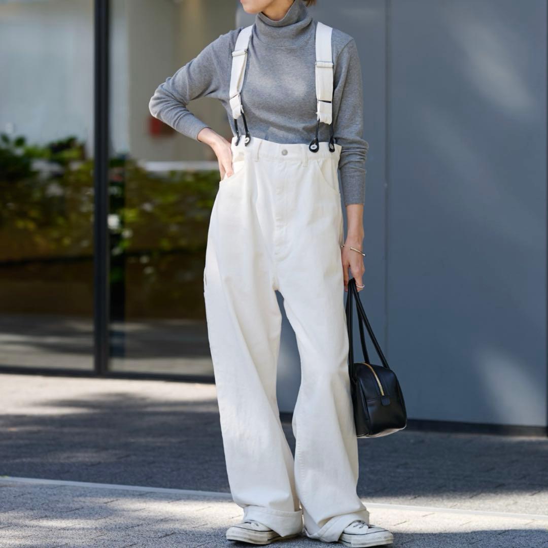 本日のみ１万円/FRAMeWORK】ペイデイ サスペンダー付きデニム ホワイト