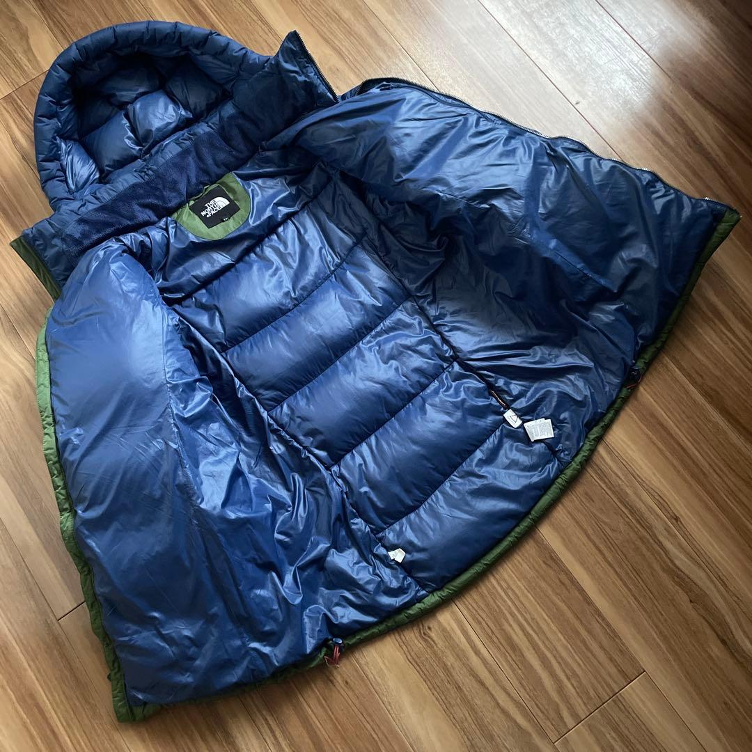 XXLノースフェイスレディースネイビーグリーン緑紺ダウンジャケットパーカー