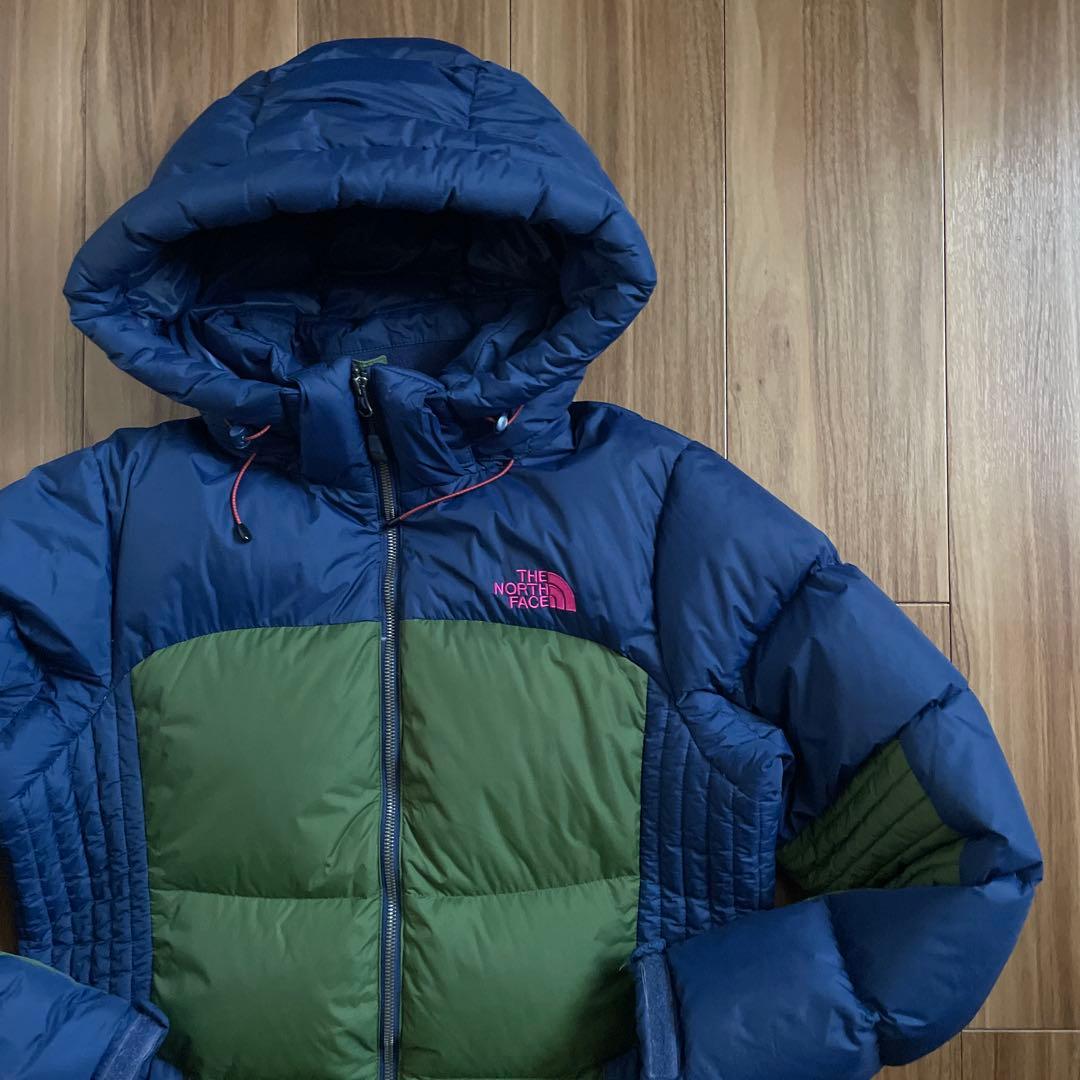 XXLノースフェイスレディースネイビーグリーン緑紺ダウンジャケットパーカー