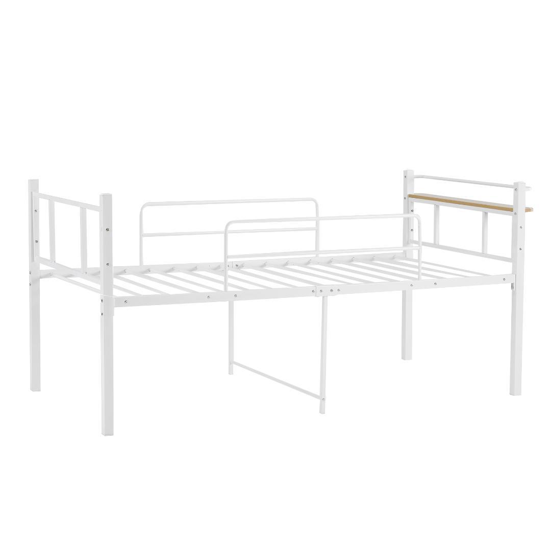 【ホワイト】ロータイプベット 宮棚 ベッド シングル ロング パイプ ベット