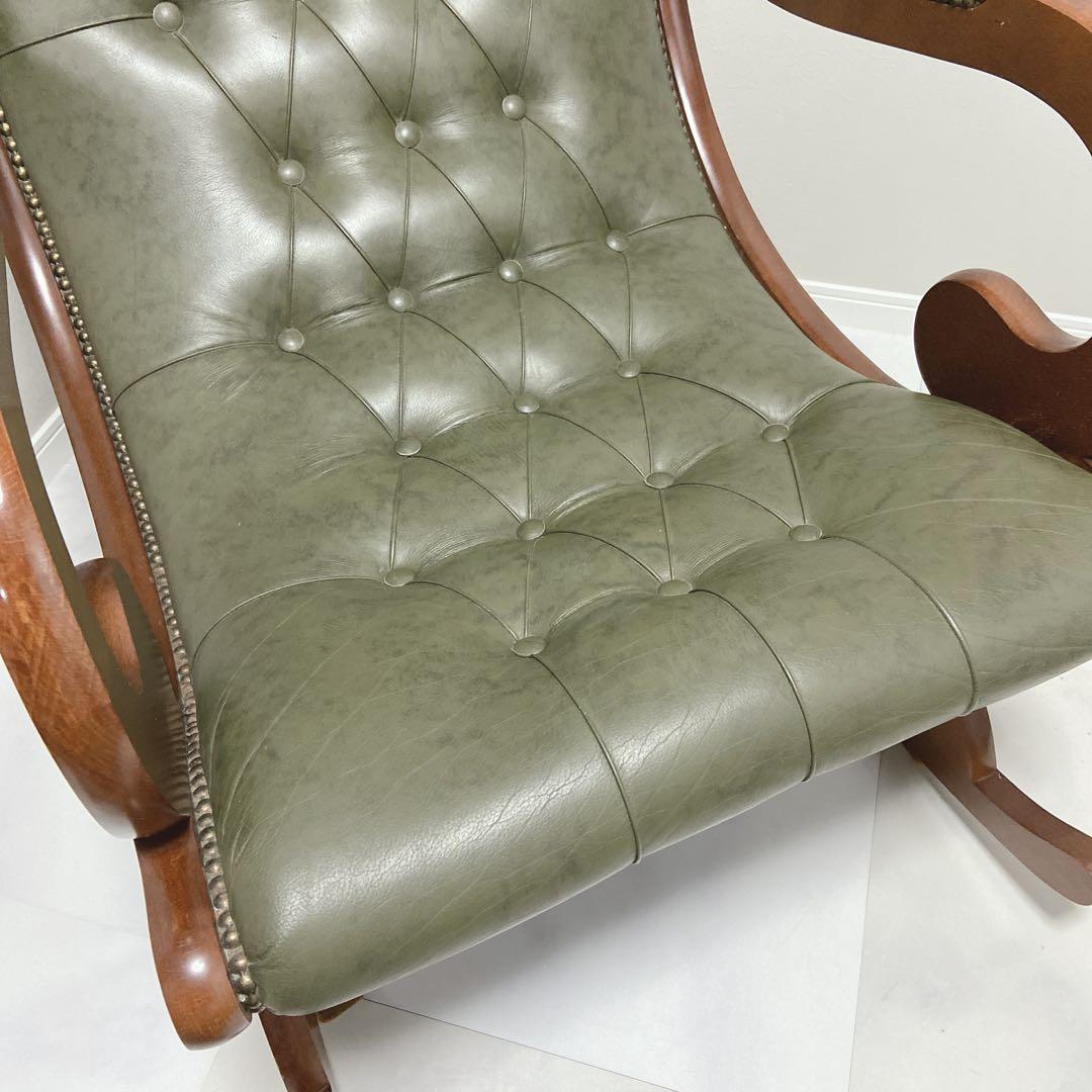 イタリア　本革 ロッキングチェア クラシック チェスターフィールド　1P