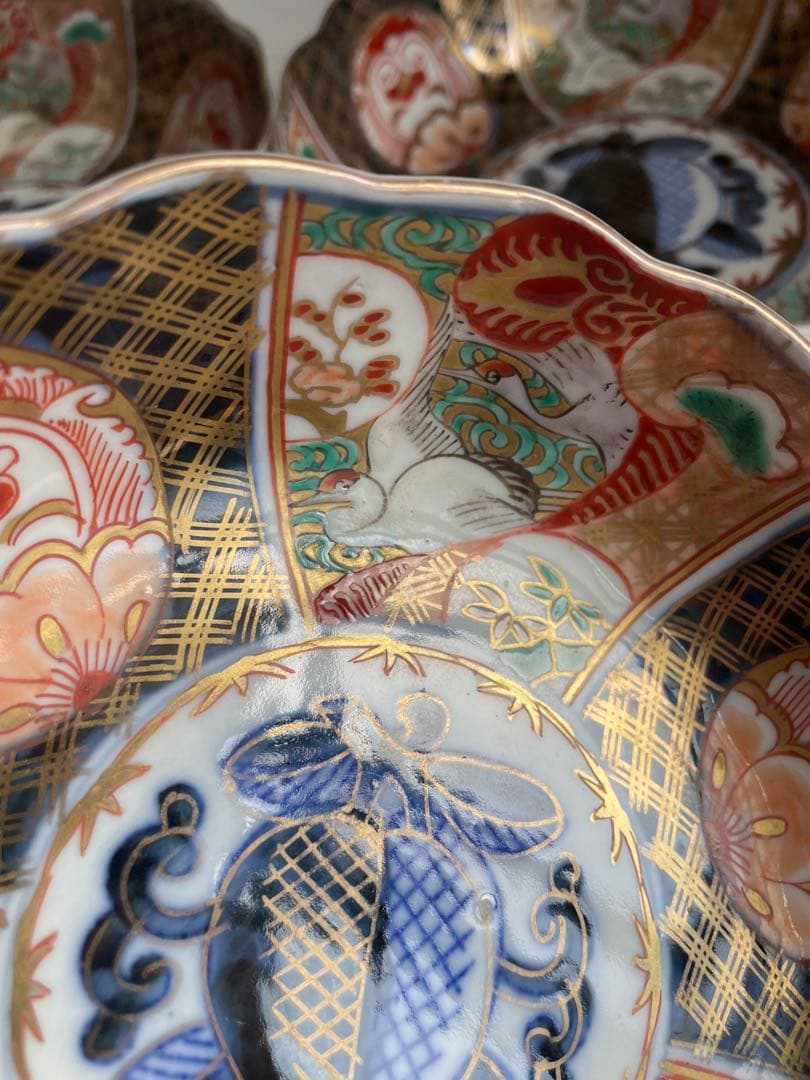 古伊万里 金蘭手柘榴図 なます皿五客　お皿/鉢/ 深鉢/アンティーク　40