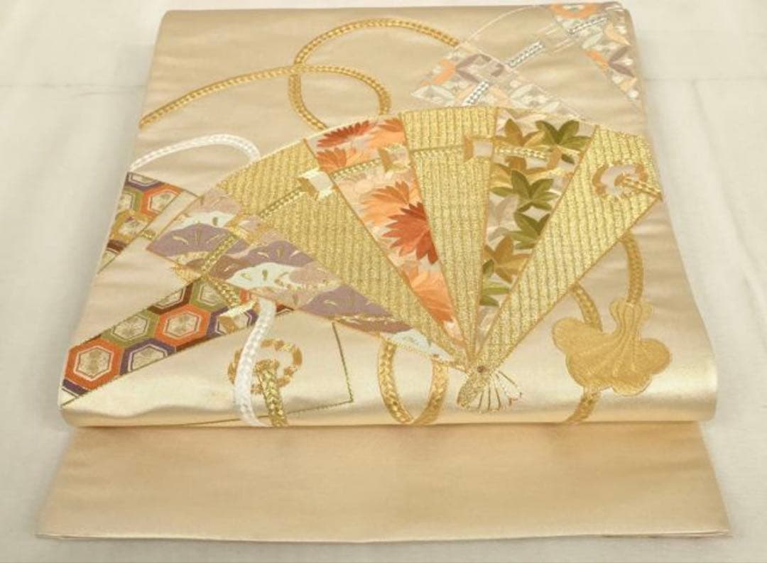 振袖フルセット6点サイズM〜Ｌ駒刺繍　流水地紙花文　暈し染め　金彩　正絹