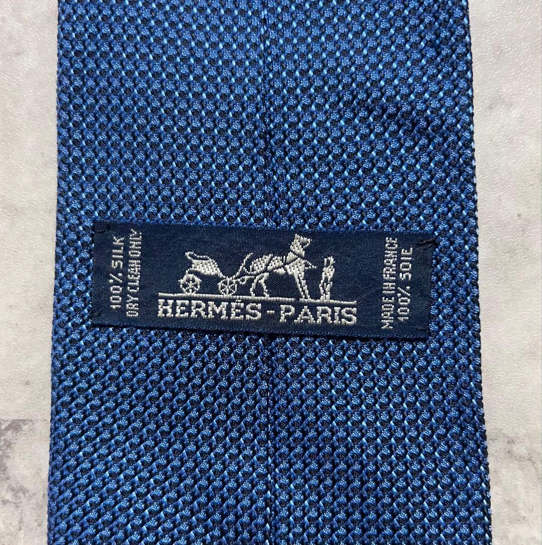 HERMES ネクタイ ハイブランド ソリッド ジャガード ネイビー