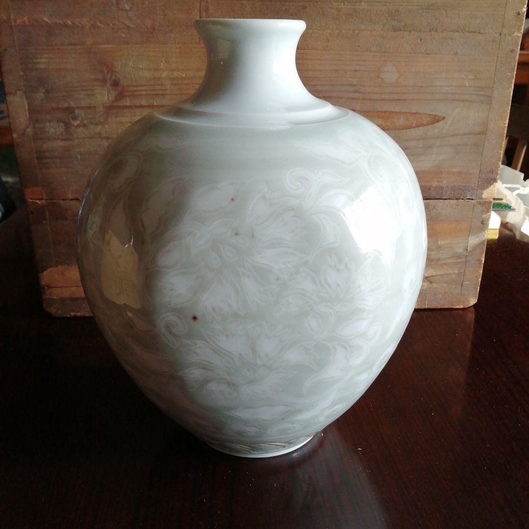 瀬戸焼　金子岩令　青白磁花瓶　32cm