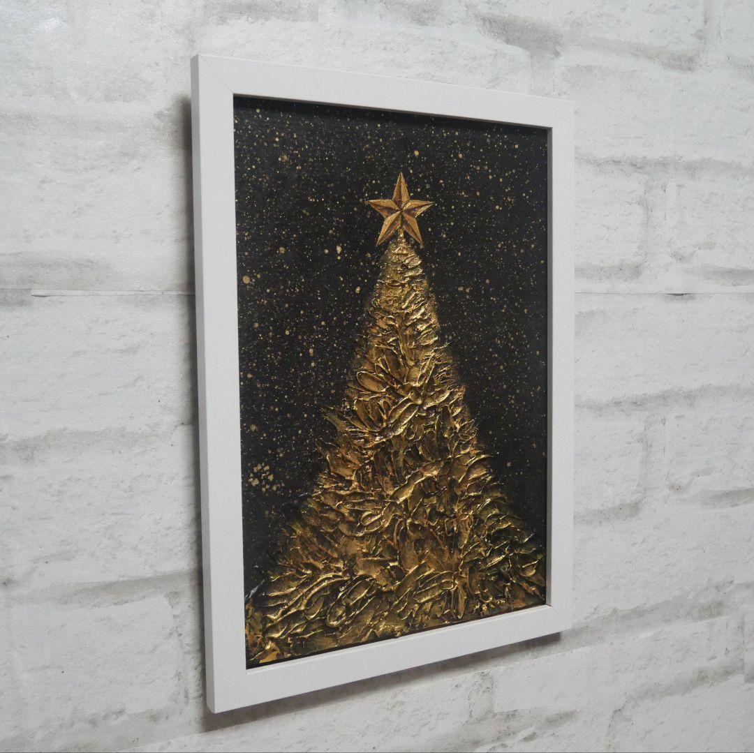油絵 油彩 油彩画 絵画【黄金クリスマスツリー】