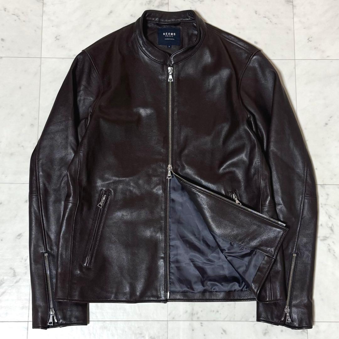 美品 BEAMS HEART シングルライダースジャケット ラムレザー L