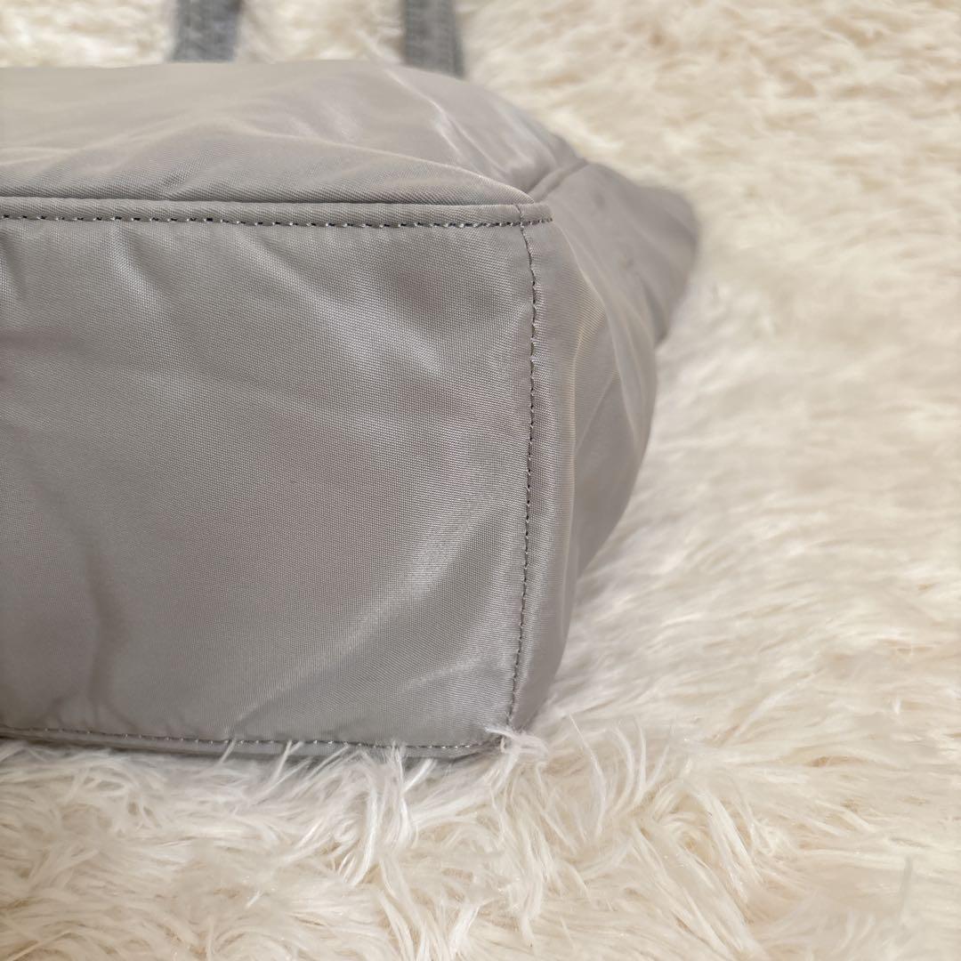 美品PORTERポーター　クリーム トートバッグ ポーチ付き　ライトグレー/水色