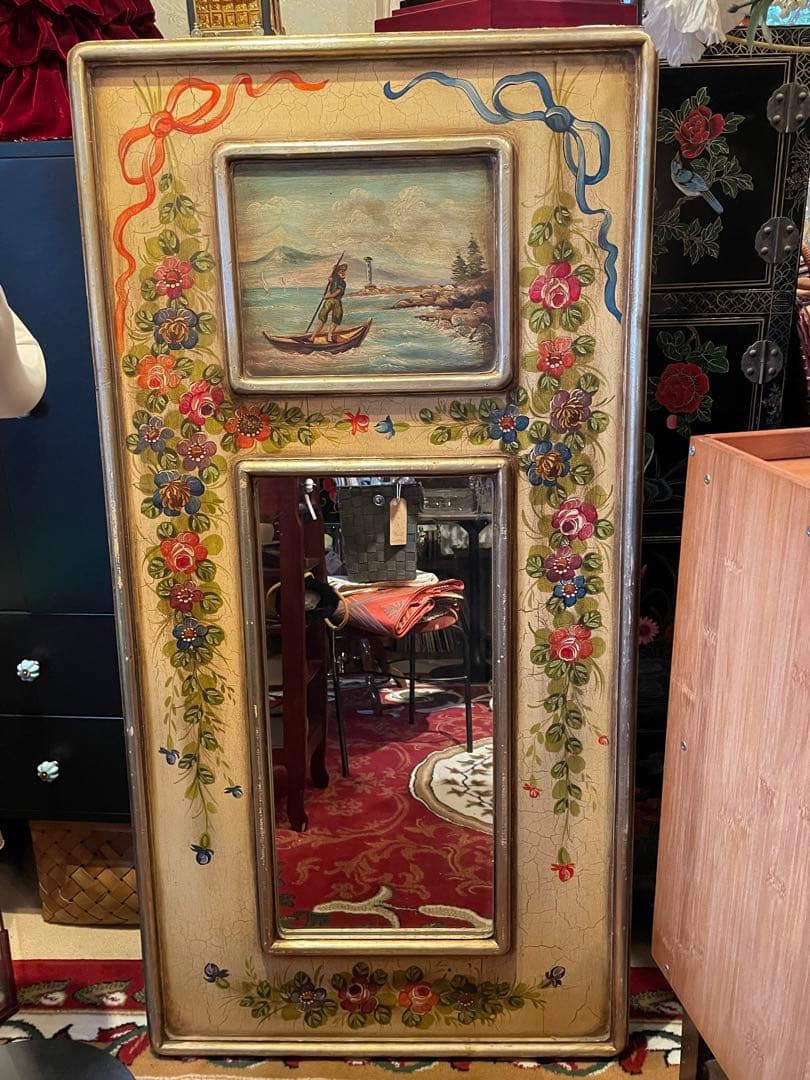 値下！スペイン製　トールペイント　大きめミラー