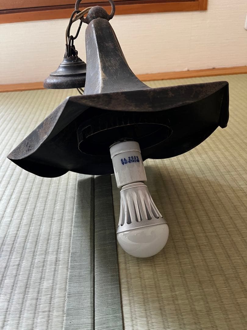 超希少　アンティーク　琥珀色　照明　天井吊　ガラス＆鉄製 E26 LED対応