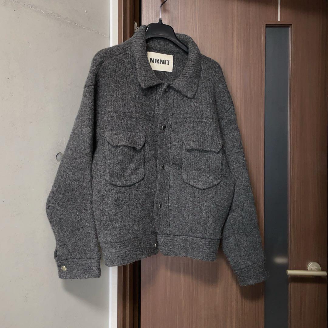 美品 NKNIT 厚手 ニットブルゾン ウールジャケット 2 グレー