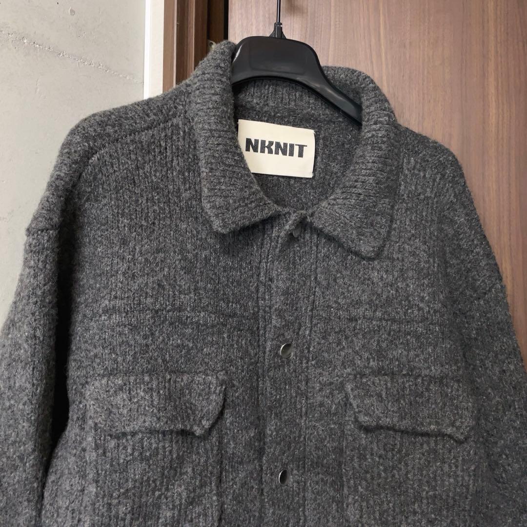 美品 NKNIT 厚手 ニットブルゾン ウールジャケット 2 グレー
