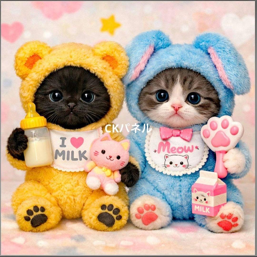 激レアねこパネル生地　一組ポメラニアン　ハンドメイド