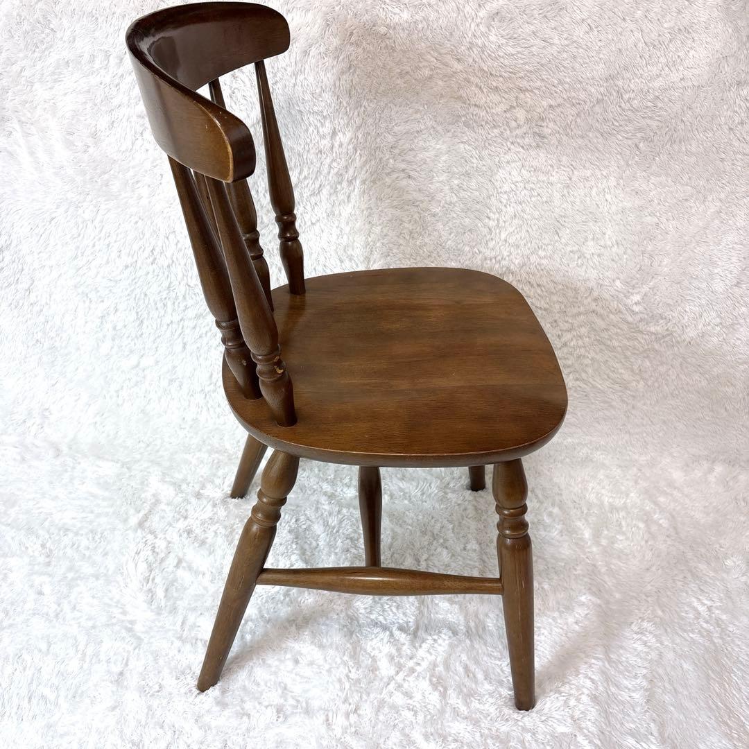 木製 アンティーク調 レトロ スピンドルバックチェア ブラウン