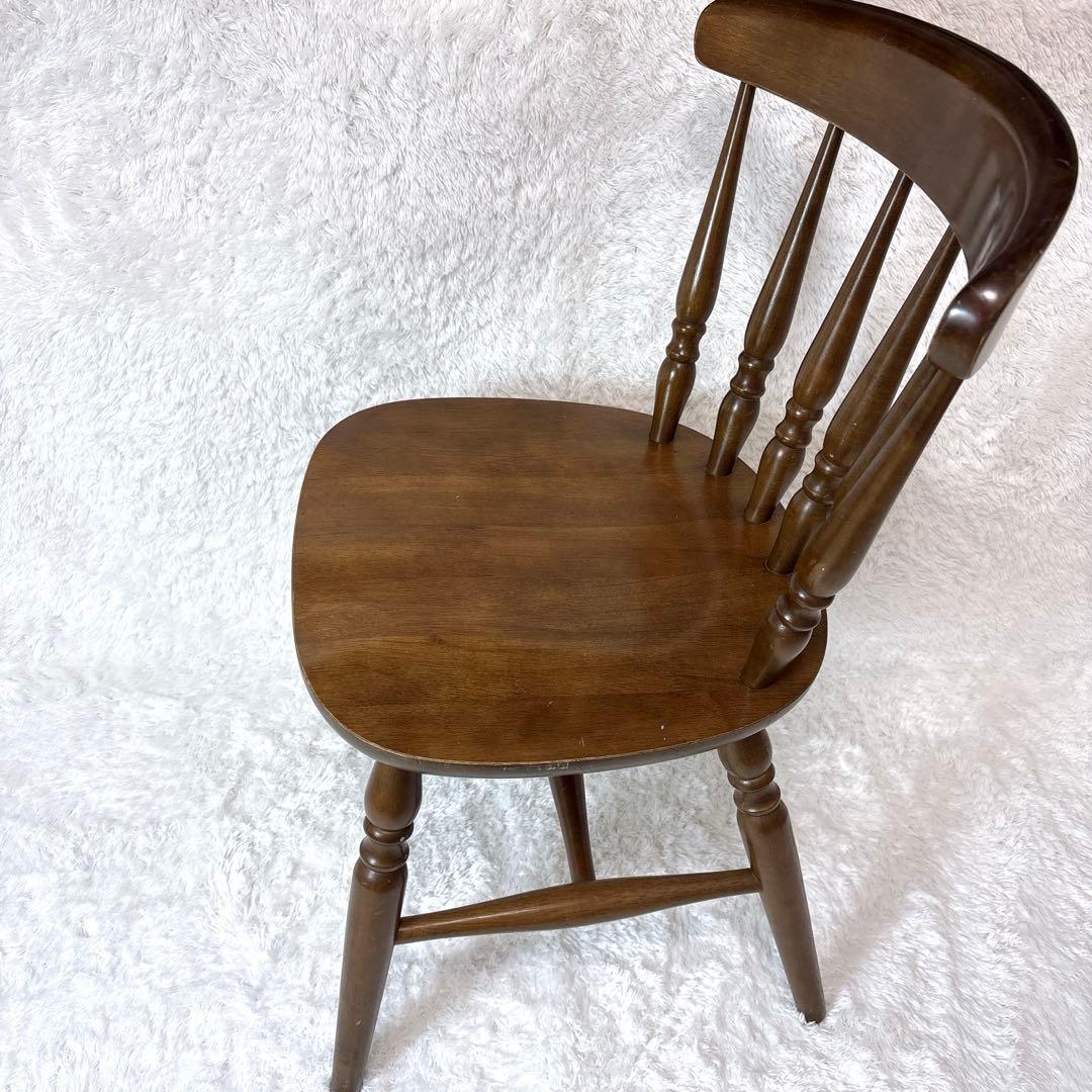 木製 アンティーク調 レトロ スピンドルバックチェア ブラウン