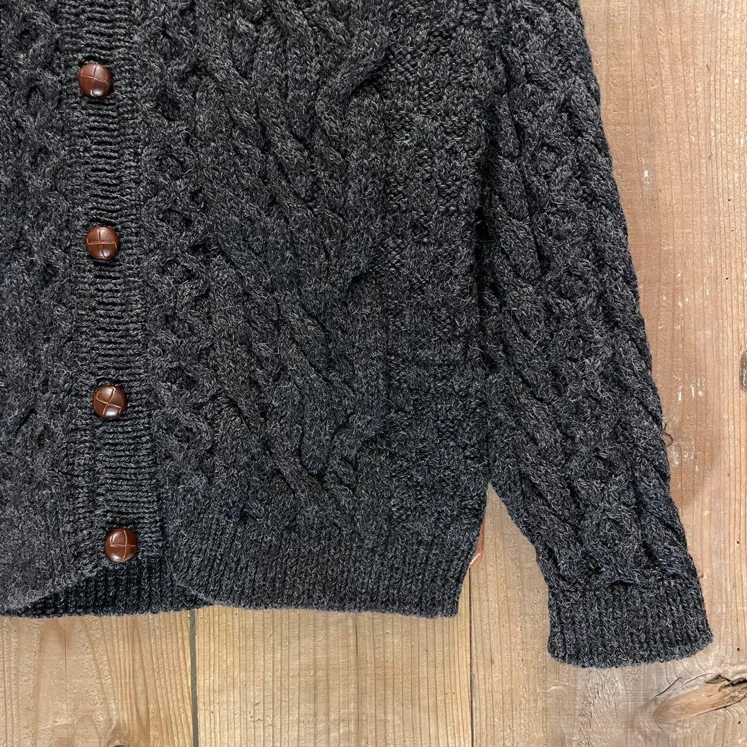 【L】 アイルランド製 L.L.Bean アラン ニット ウール カーディガン