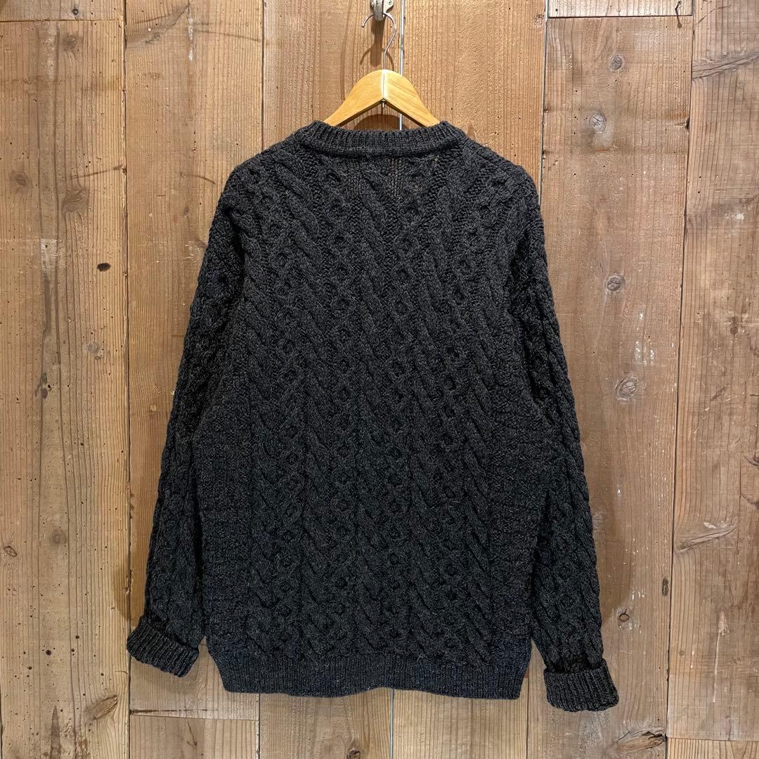 【L】 アイルランド製 L.L.Bean アラン ニット ウール カーディガン