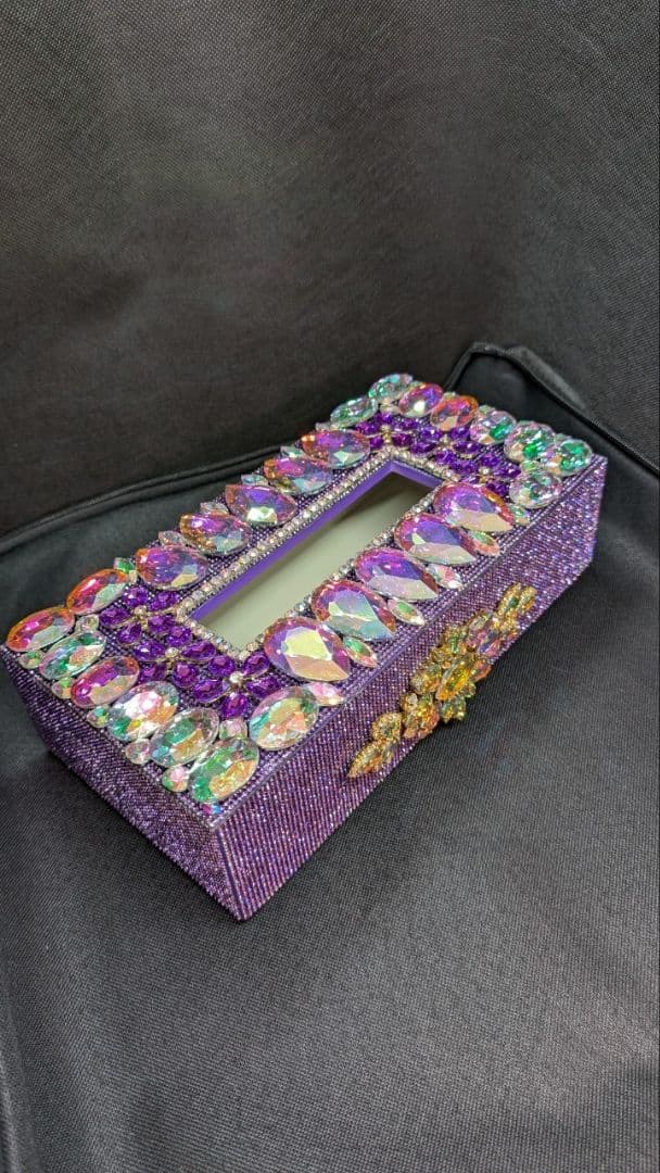 ティッシュケース　デコケース　ハンドメイド　キラキラ　パープル