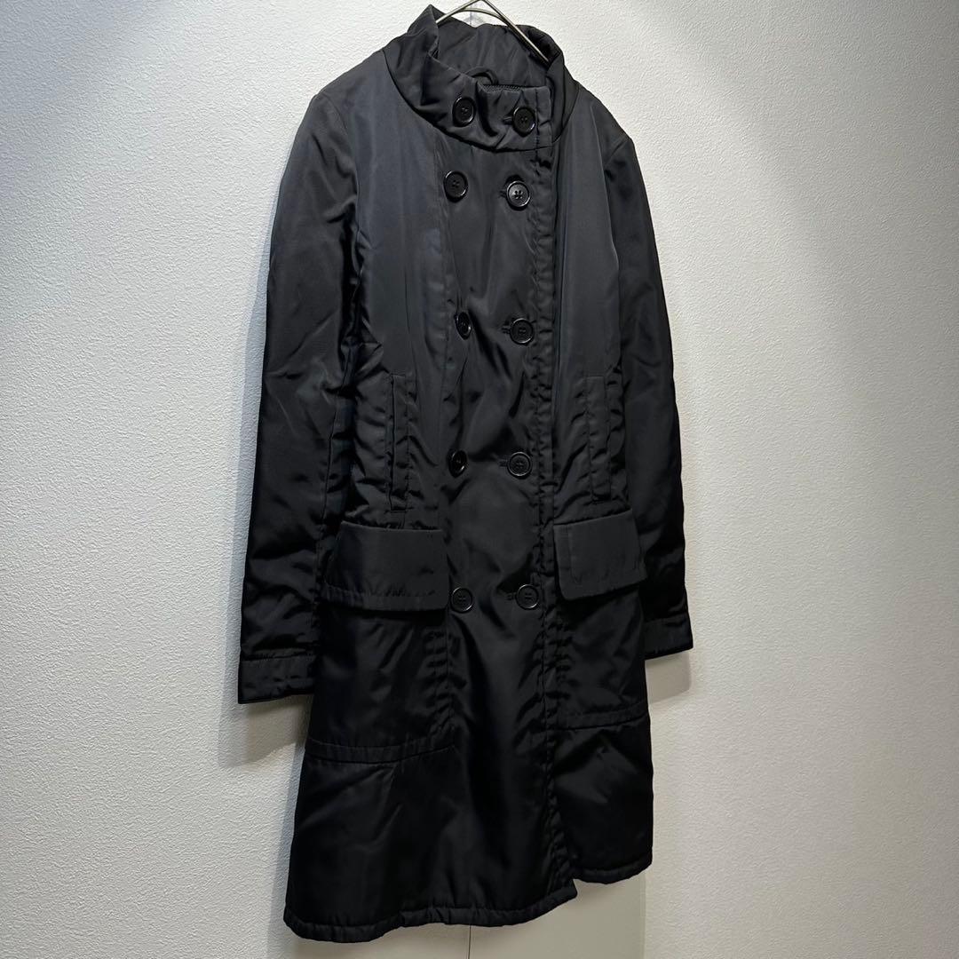 希少 PRADA 上質 Aライン ダブルブレスト モックネック ナイロン コート
