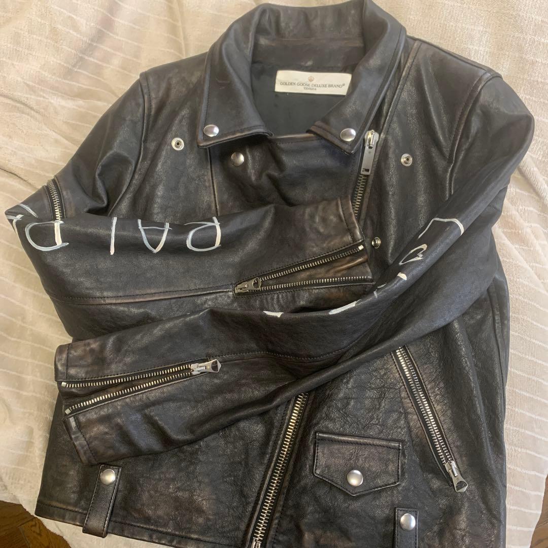 ゴールデングースブラックレザーライダースジャケット