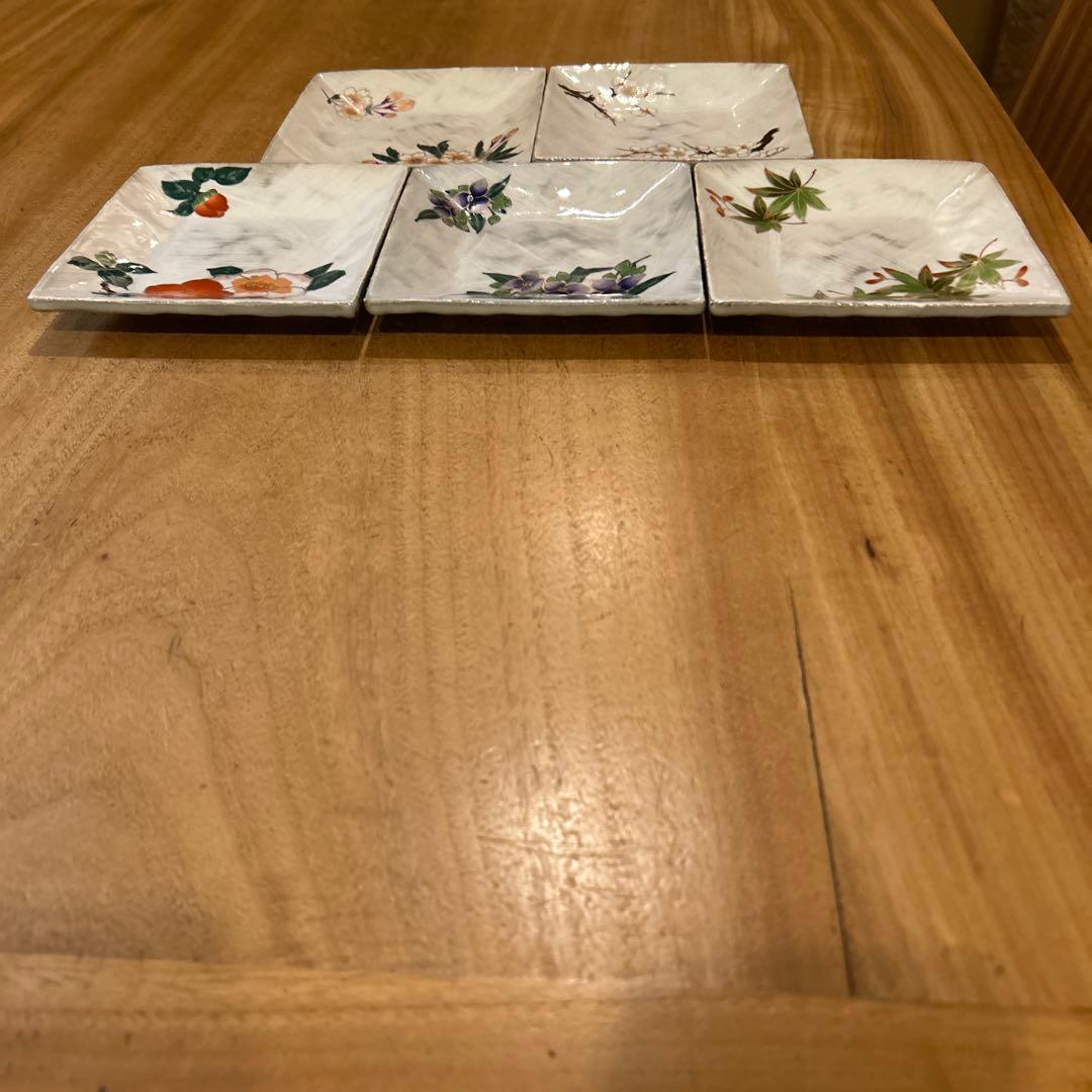波佐見焼　林九郎窯　四季の景　刷毛目絵付皿　五枚　希少