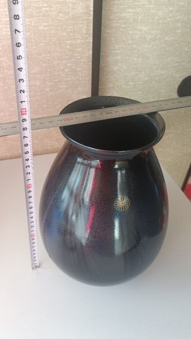 青銅製 金彩 菊紋 壺 花瓶 ブロンズ 黒 大型 和風 床の間 インテリア