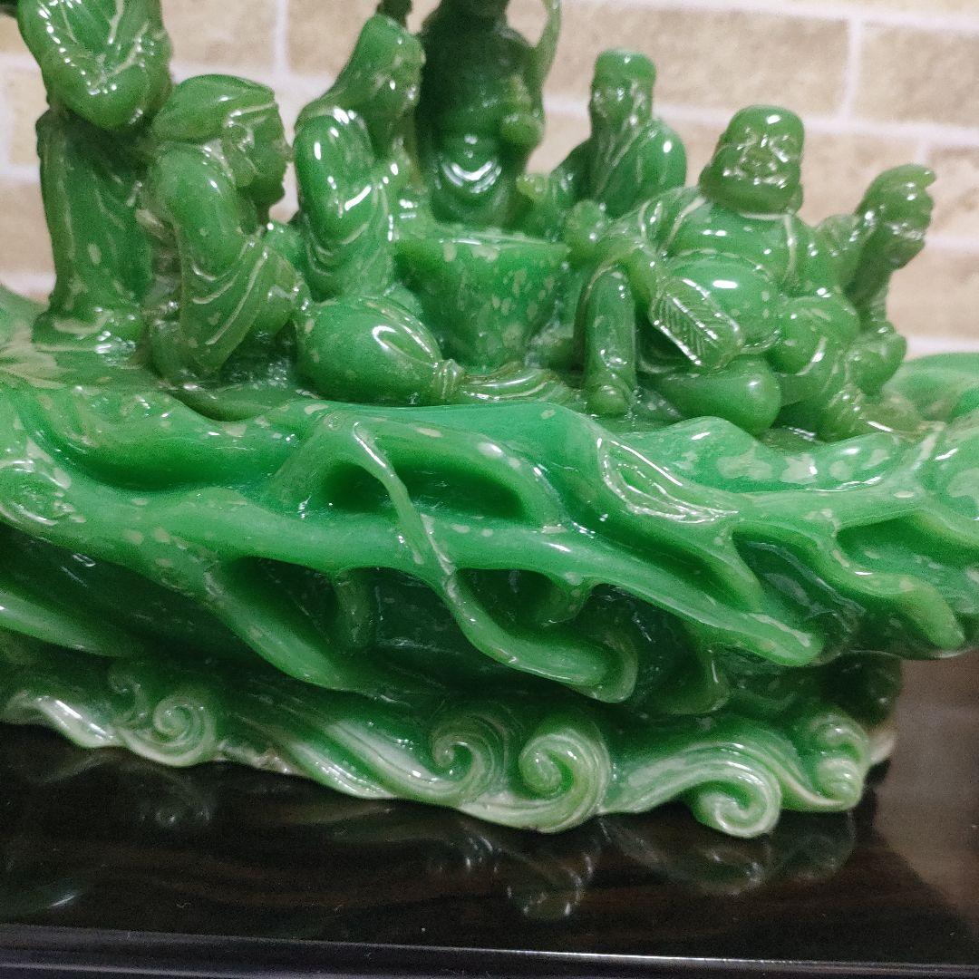 縁起物 翡翠風 七福神 置物 高さ25cm☓横幅36cmサイズ