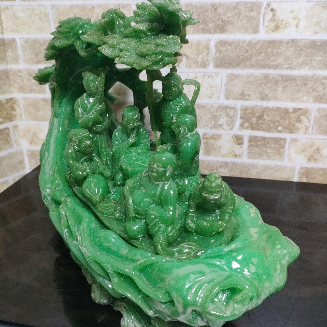 縁起物 翡翠風 七福神 置物 高さ25cm☓横幅36cmサイズ