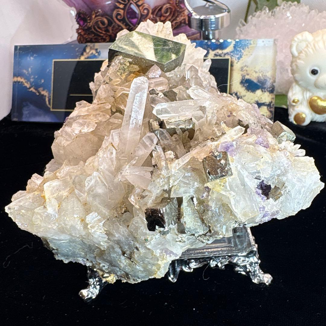 レア♡水晶♡パイライト♡アメジスト共生クラスターNo.1931