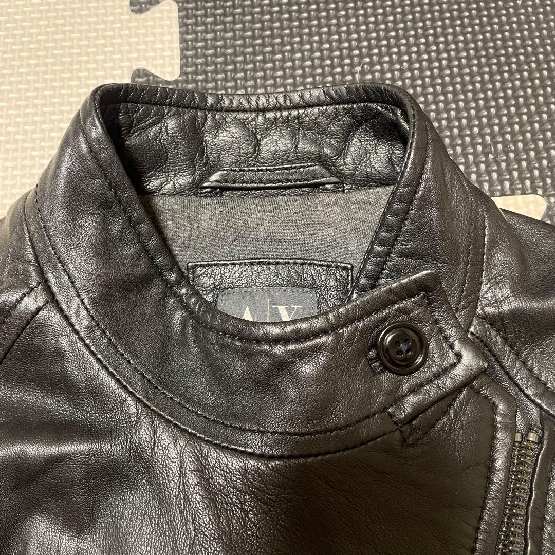 ARMANI EXCHANGE 黒レザージャケット ダブルジッパー　ラムレザー