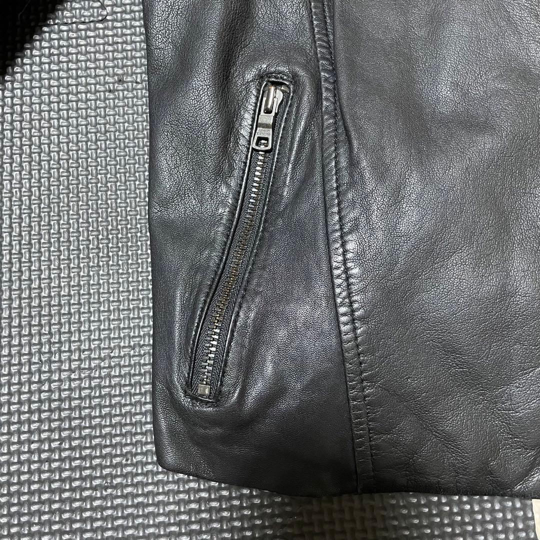 ARMANI EXCHANGE 黒レザージャケット ダブルジッパー　ラムレザー