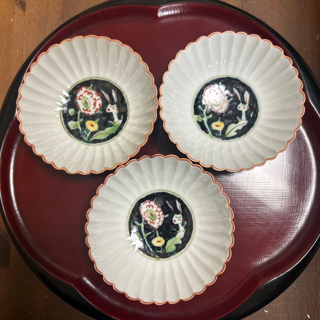 作家　陶芸作家　空萌工房 うさぎ 田口紀美子　菊割小鉢　3枚セット