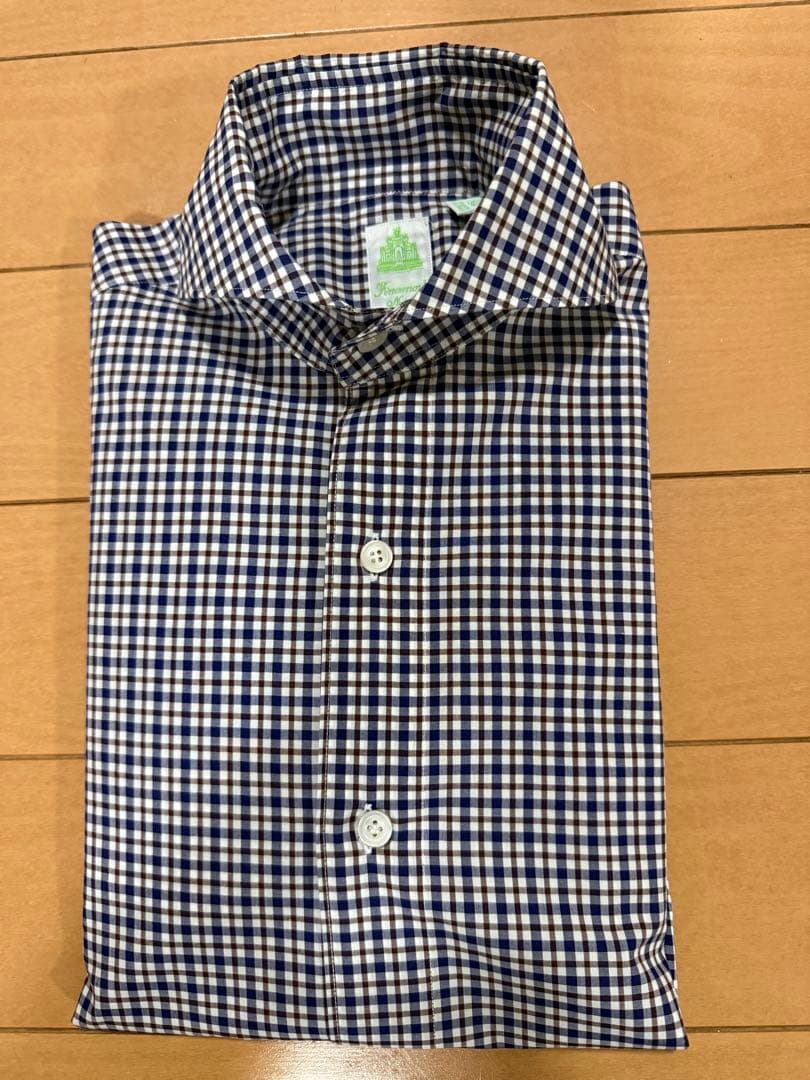 「専用」Finamore フィナモレ コットン チェック ネイビーベース 36