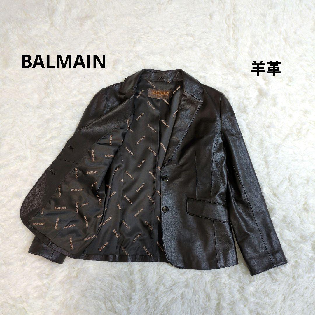 バルマン　羊革　ラムレザー　レザージャケット　テーラード　ロゴ　ブラウン